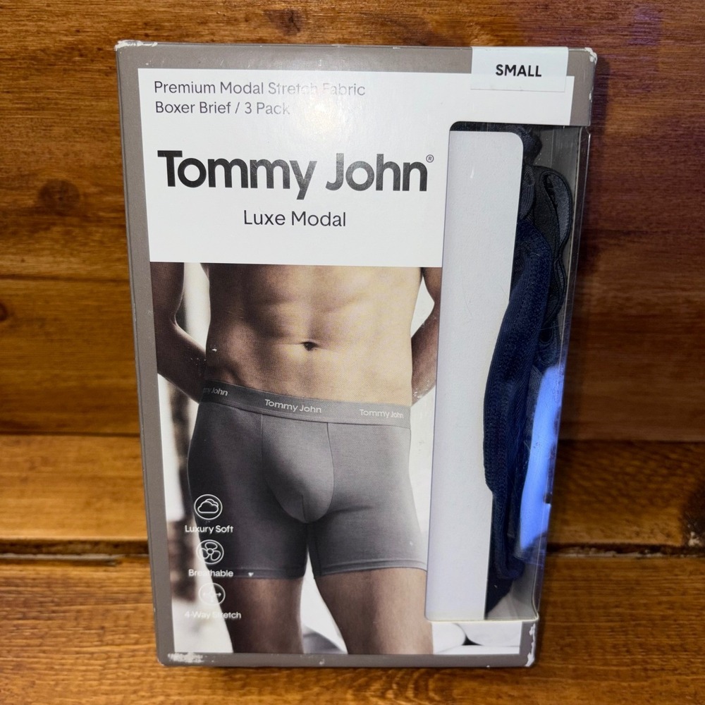Tommy John Luxe Modal Boxer Briefs Mens Small Blue Black Grey 3 Pack 990458 NEW